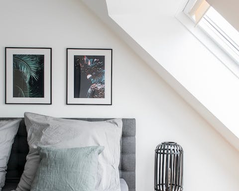 The sloped ceilings