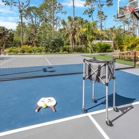Play a game of pickleball on the private court