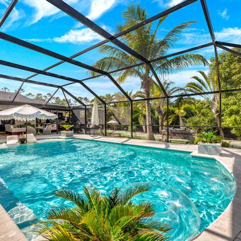 Jump into the refreshing heated pool to wind down