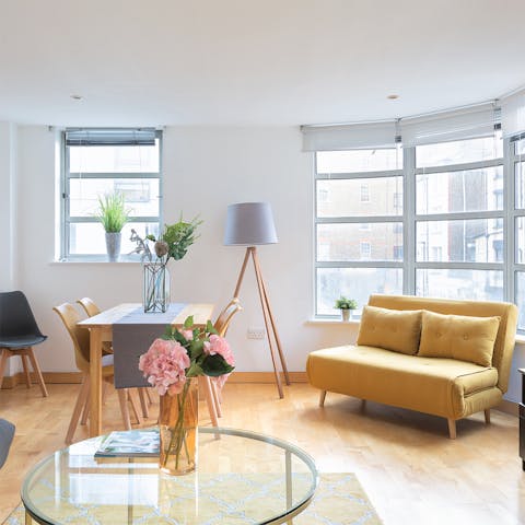 Relax or enjoy a meal in the bright living space