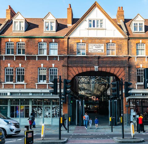 Browse the stalls at Spitalfields Market, under five-minutes away