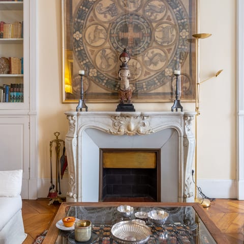 The beautiful original marble fireplace
