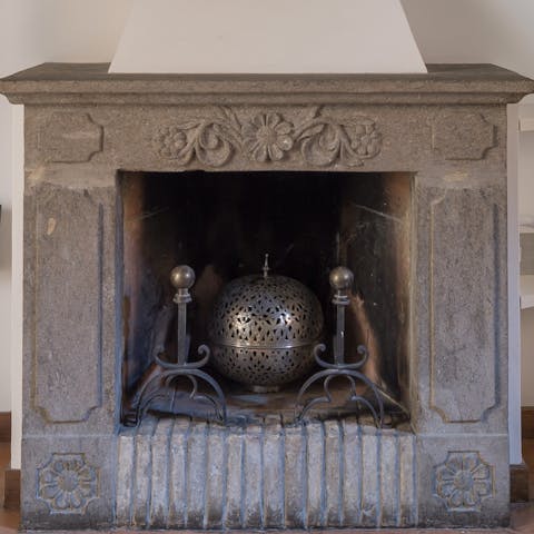 The stone fireplace