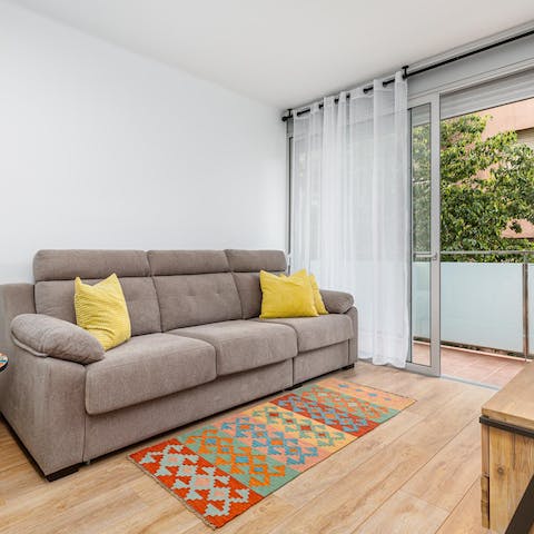 Kick back in the living area after a busy day of touring the city
