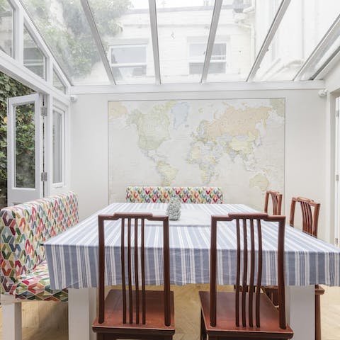 Treat guests to a lavish feast and enjoy with the sun setting through the skylight