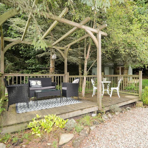 Relax in the woodland garden with a glass of whisky