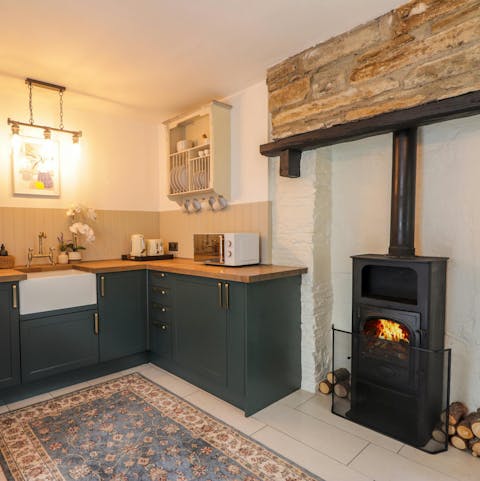 Light the log burner in the kitchen when the Scottish weather turns colder