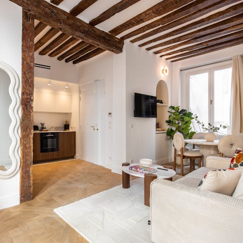 Hang out in the open-plan living space, with its mix of old and new