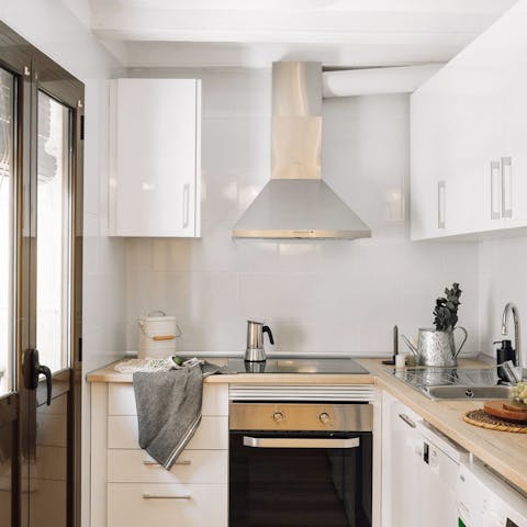 Rustle up tapas for dinner in the cosy kitchen