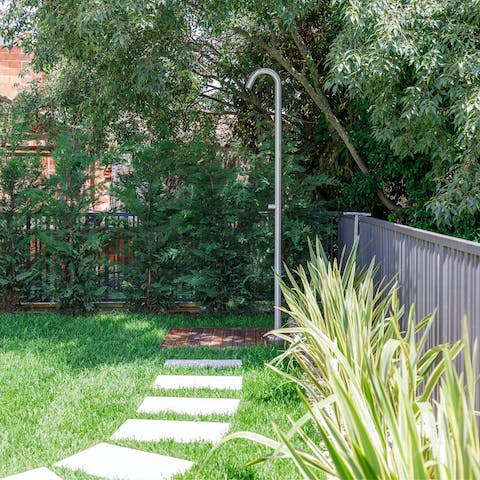 Cool off beneath this outdoor shower after visiting Soardo-Bembo Palace