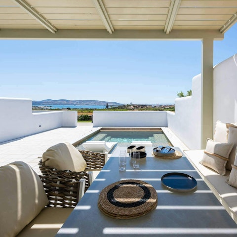 Take in the stunning views over Antiparos and the Aegean Sea