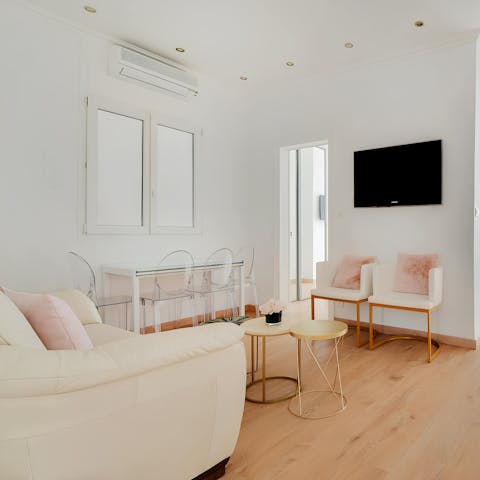 Relax in the living room after exploring the City of Light