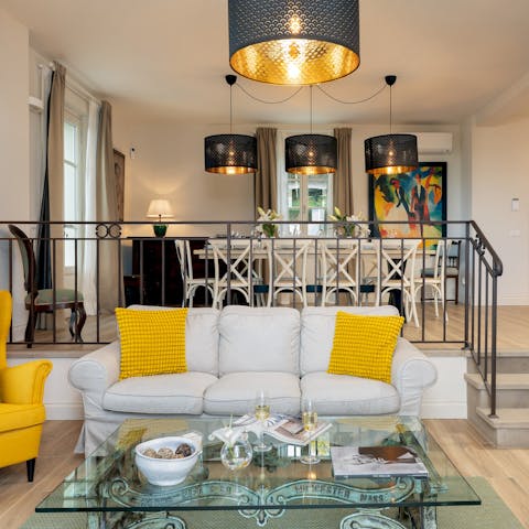 Enjoy a glass of Italian wine in the living room