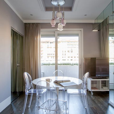 The bright dining area