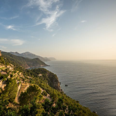 Walk twelve minutes to the nearest beach and cool off in the turquoise sea