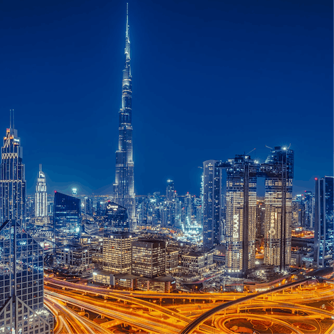 Chase the bright lights of Dubai's downtown, just a short drive away