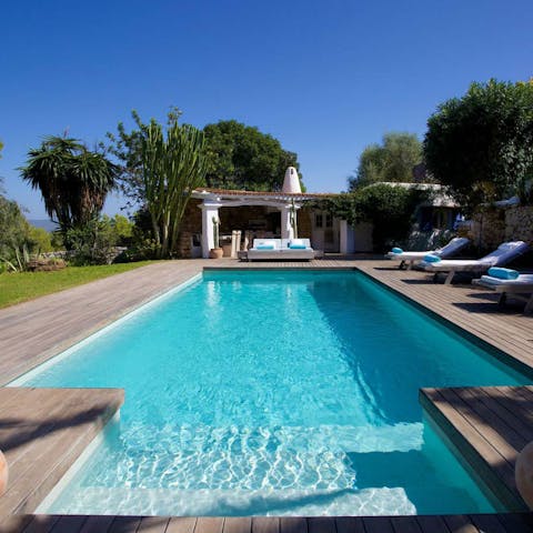 Plunge into the beautifully decked pool