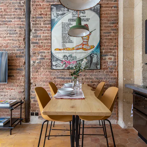Stylish dining table with rustic charm