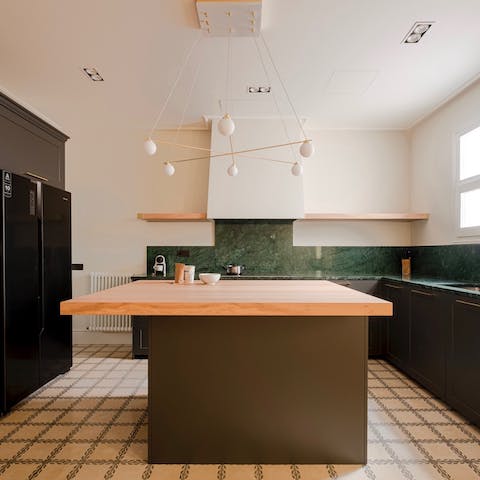 The big, well-equipped kitchen