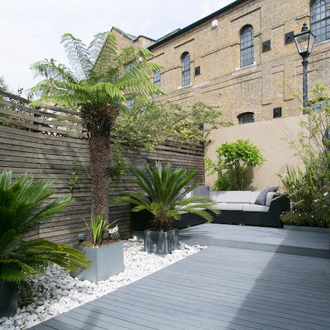 Relax among the foliage in the calming garden