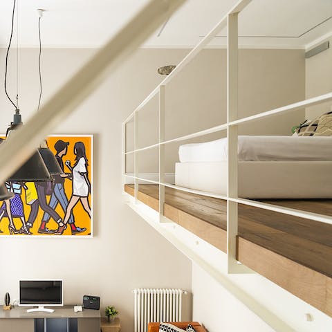 A bedroom on the mezzanine