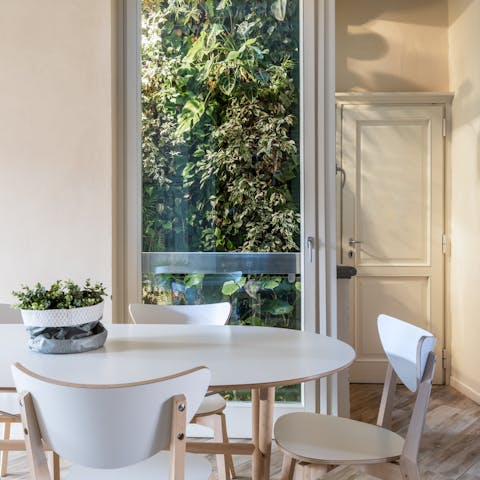 The green view from the dining table