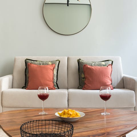 Relax on the comfy sofa after exploring Lisbon