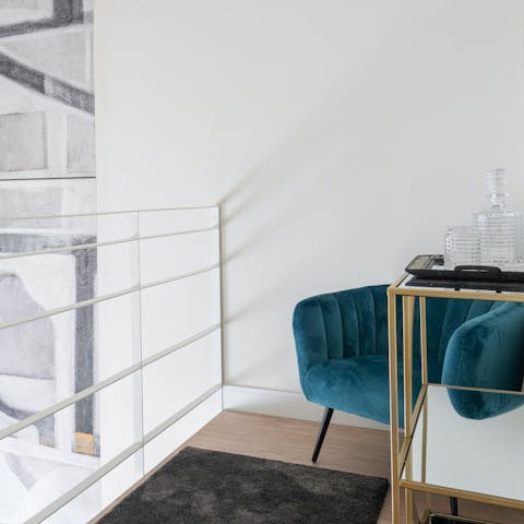 A bar cart on the mezzanine