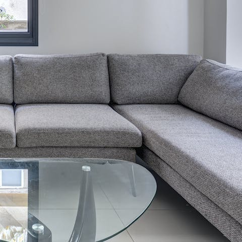 A comfortable grey sofa