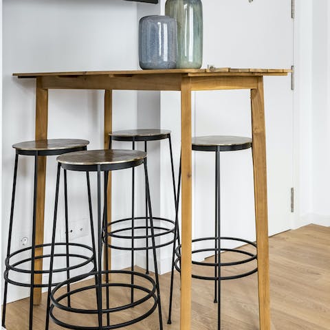 Sip your morning espresso at the chic dining table