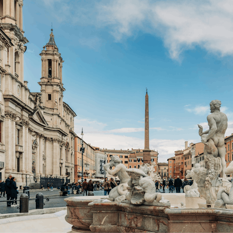 Discover popular Piazza Navona – a nineteen-minute walk away