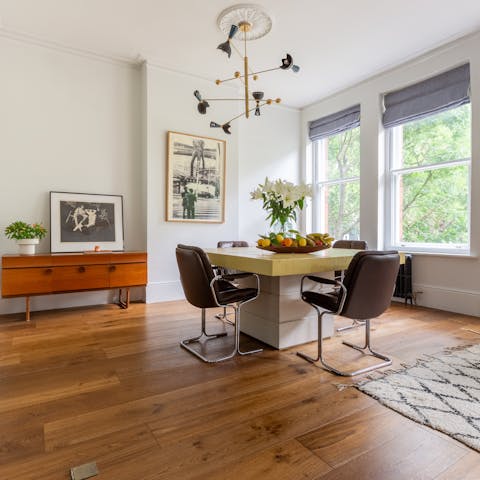 Begin each day with breakfast in the chic living and dining space