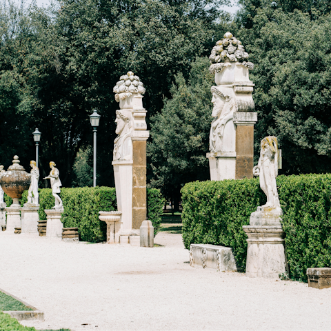 Enjoy a stroll around the Villa Borghese Gardens, a fifteen-minute walk away