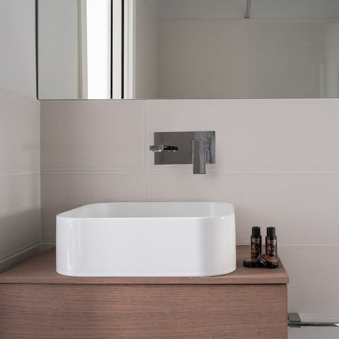 The sleek and modern bathrooms