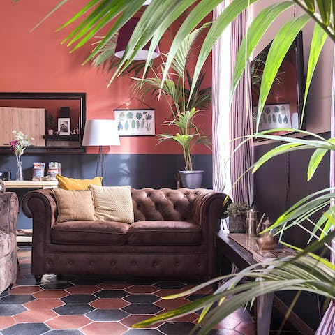 The suede Chesterfield sofas