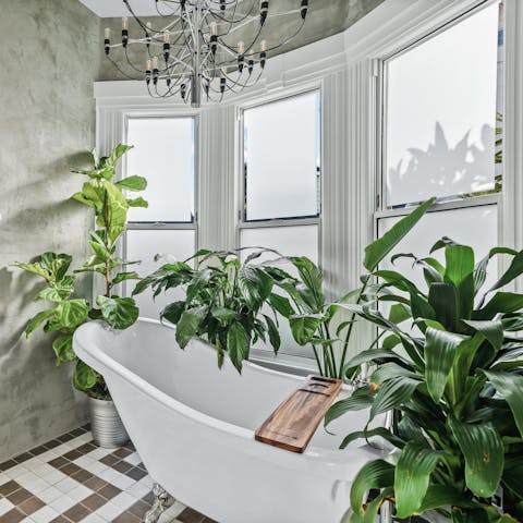 Unwind after exploring with a soak in the clawfoot bath