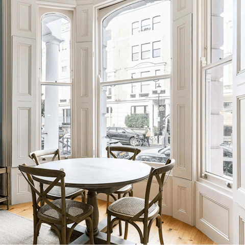 Dig into a pork pie with piccalilli for lunch by the huge bay windows