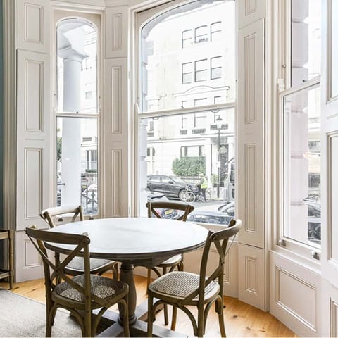 Dig into a pork pie with piccalilli for lunch by the huge bay windows