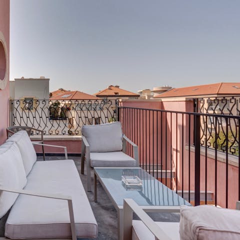 Enjoy lunch in the sunshine and a glass of wine by moonlight