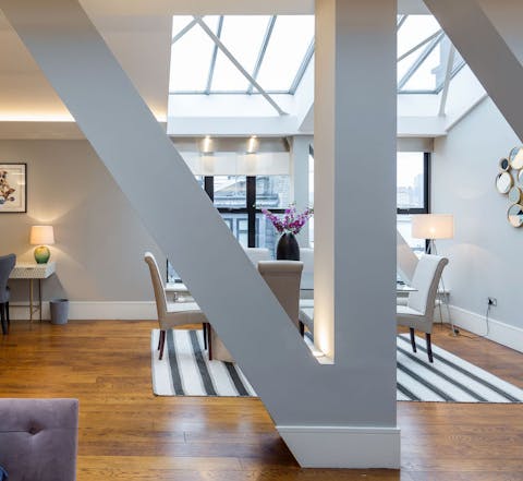The striking interior beams