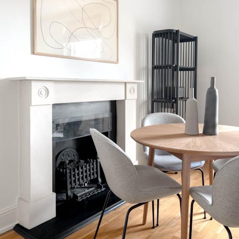 dining table by the fireplace