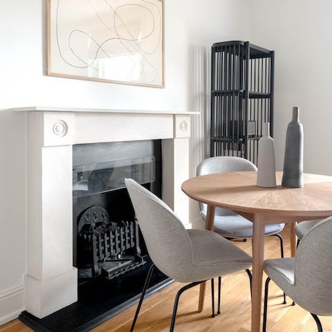 dining table by the fireplace