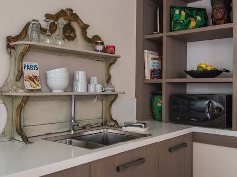 The mix of old and new in the kitchen