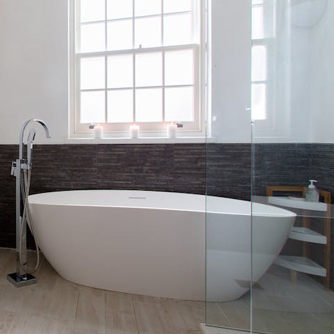 Relaxing in the huge bathtub