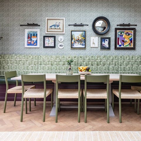 Dine together in the colourful and quirky kitchen and dining space