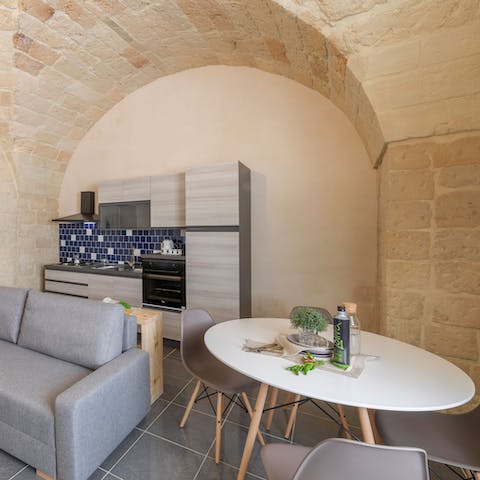 Enjoy an aperitivo and a home-cooked meal from the well-equipped kitchen