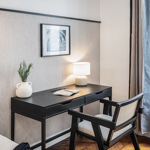 Get some work done at the desk in the bedroom