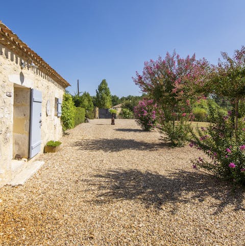 Walk flower-lined roads  to Saint Méard de Gurçon, twenty minutes away