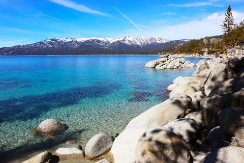Take a trip to Lake Tahoe with its turquoise waters and mountain backdrop
