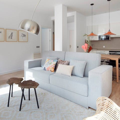 Curl up on the comfy sofa